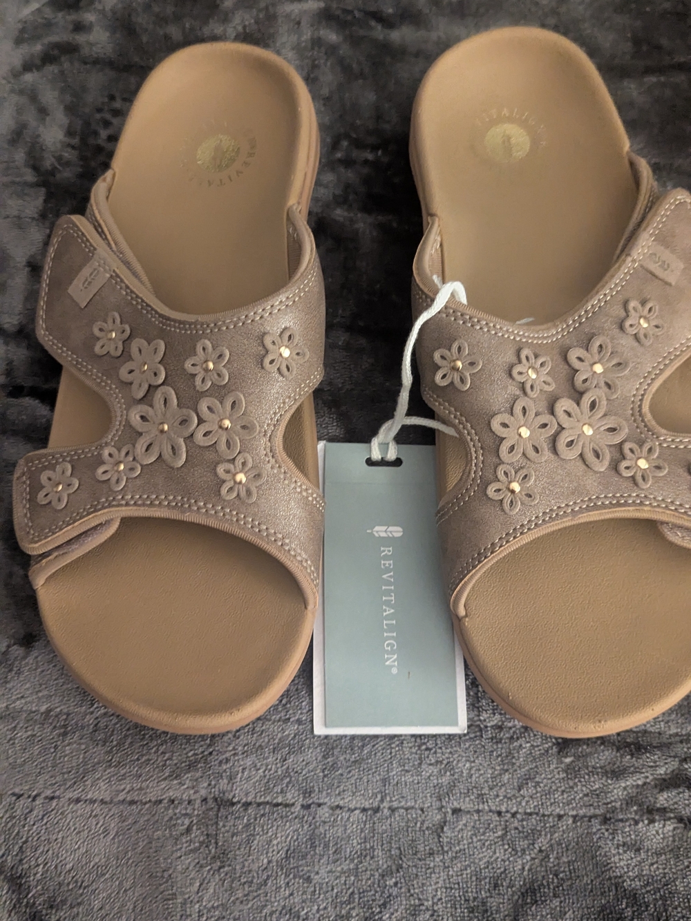 Revitalign Women's Floral Slide Sandals - Taupe